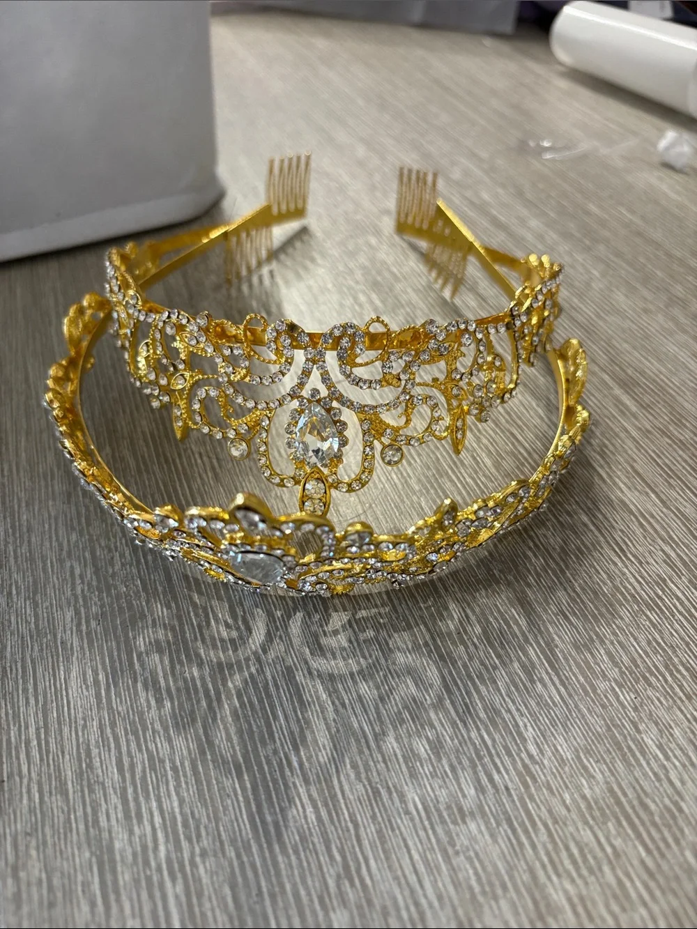 Gold Crystal Decorative Tiara Headband - Women's Hair Accessory